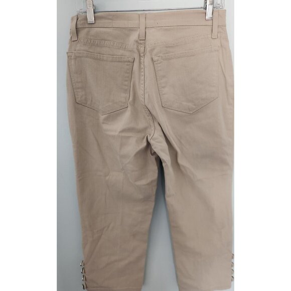 NYDJ Denim Capri Jeans‎ Crop Cuff Buttons Stretch Tan Womens 8 Made in USA EUC - Picture 7 of 13